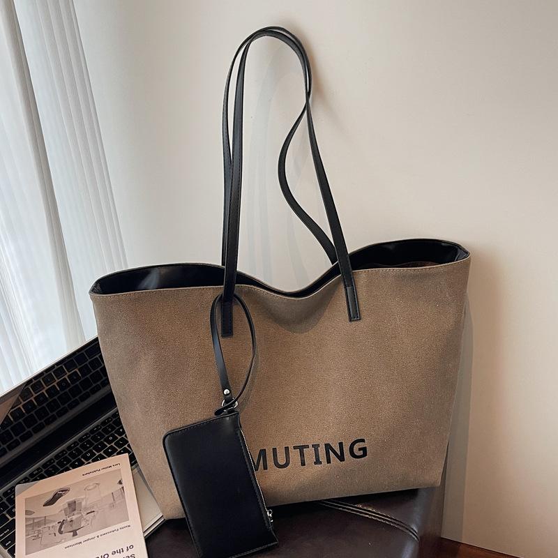 Fashion commuter canvas bag women's new simple portable commuter retro shoulder bag large capacity student tote bag
