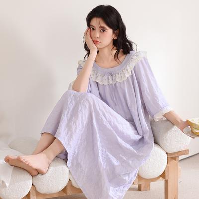 Princess Style Women's Nightgown Cloud Cotton Short Sleeves Loose Over the Knee Sweet Cartoon Students Can Wear Loungewear In Summer