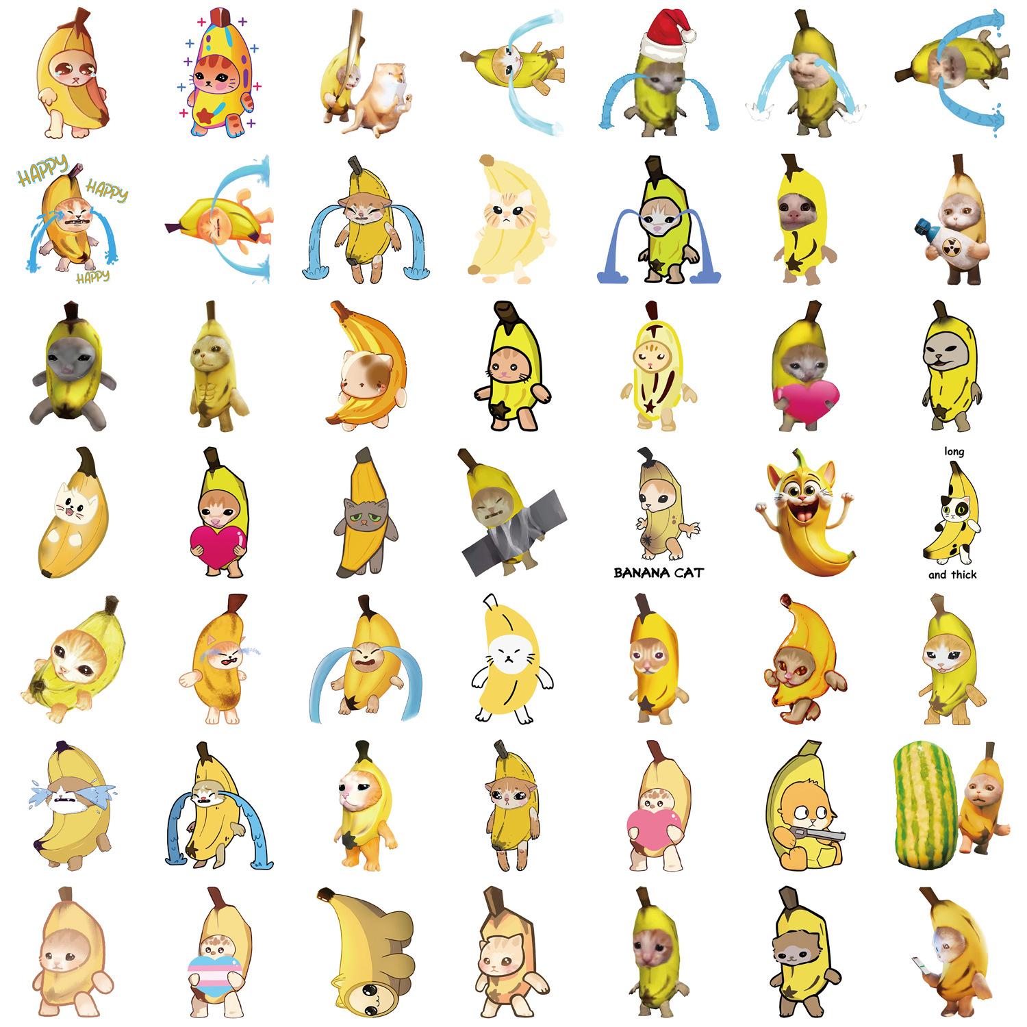 

50 Cartoon Banana Cat Meme Doodle Stickers Decorative Guitar Notebook Suitcase DIY Waterproof