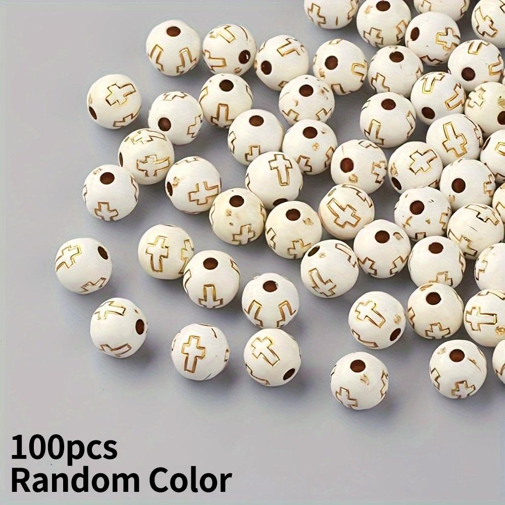 

20/50/100 круглих акрилових намистин-хрестиків 8 мм бежеві круглі намистини з релігійними намистинами з проміжками намисто з троянд DIY вироби 100pcs
