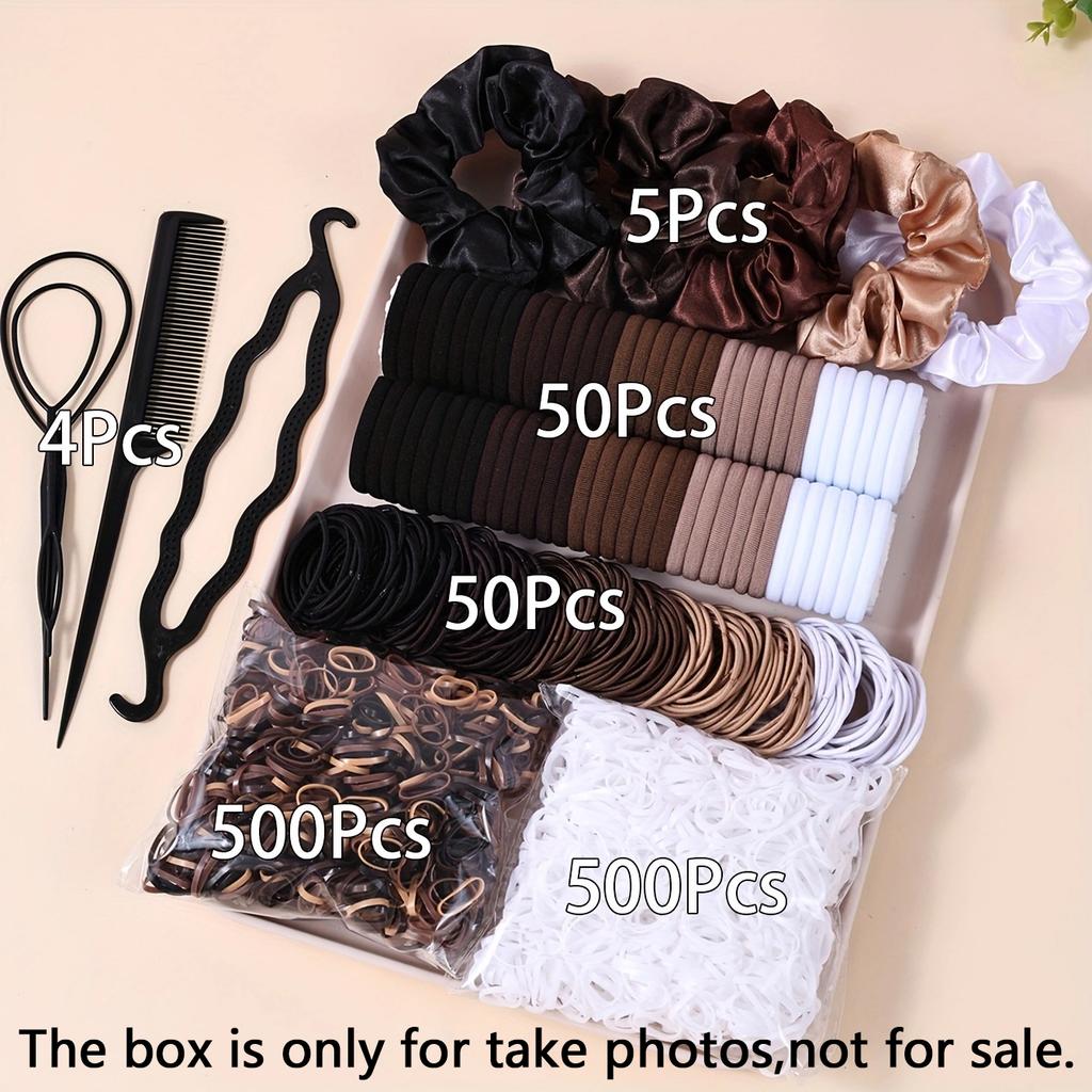 1109 Stück Damen Dunkle Haare Accessoires Set Elastische Nahtlose Pferdeschwanz Haargummis Kleine Gummibänder Modische Haargummis Haarbänder