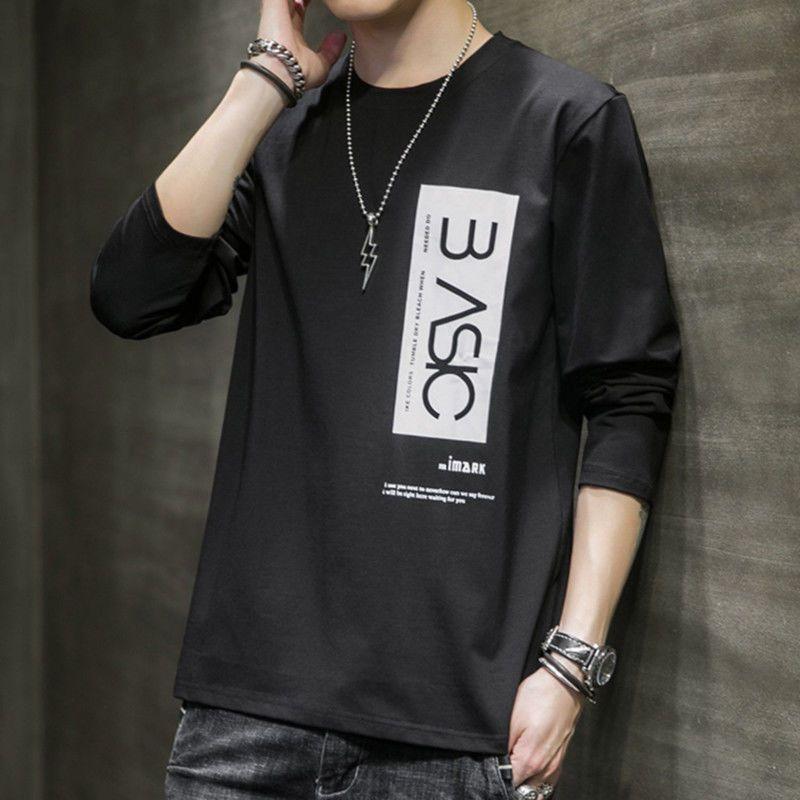 Men T Shirt Solid Color O-neck Long Sleeve Streetwear Casual Men Clothing Korean Style Fashion Tee Tops M-4XL