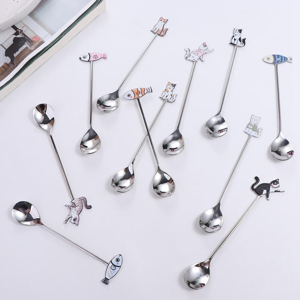 Colorful Cat Fish Stainless Steel Spoon Polished Teaspoon Cute Dessert Spoon  Students