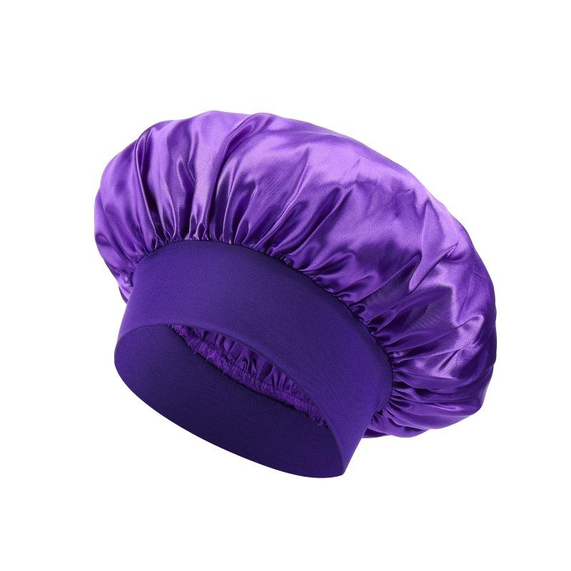 Wide Brim Satin Sleep & Salon Cap: Elastic Headband for Comfort & Care