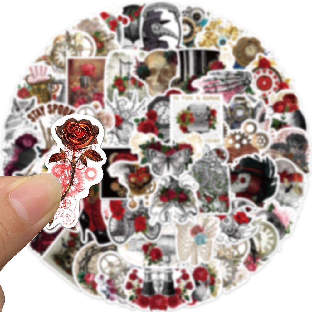 50-Piece Steampunk Rose Graffiti Stickers | Waterproof Decals for Suitcase & Gothic Decor AnimeWorlds Store