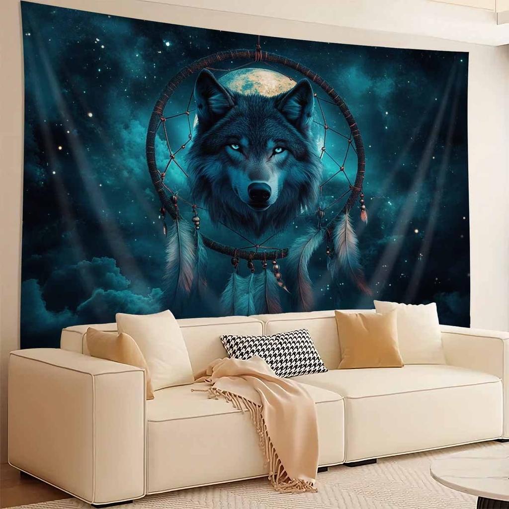 1Pc Blue-Eyed Wolf Tapestry Wall Hanging, Decorative Fabric Poster for Bedroom, Living Room, Dorm & Home Decor