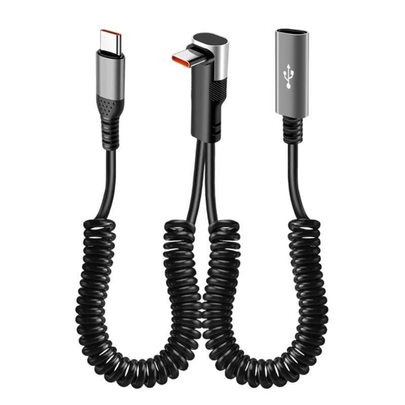 2 in 1 90 Degree Elbow USB Fast Charging Cable 66W Type C Spring Retracted Cable for Latop Car Charging Accessories