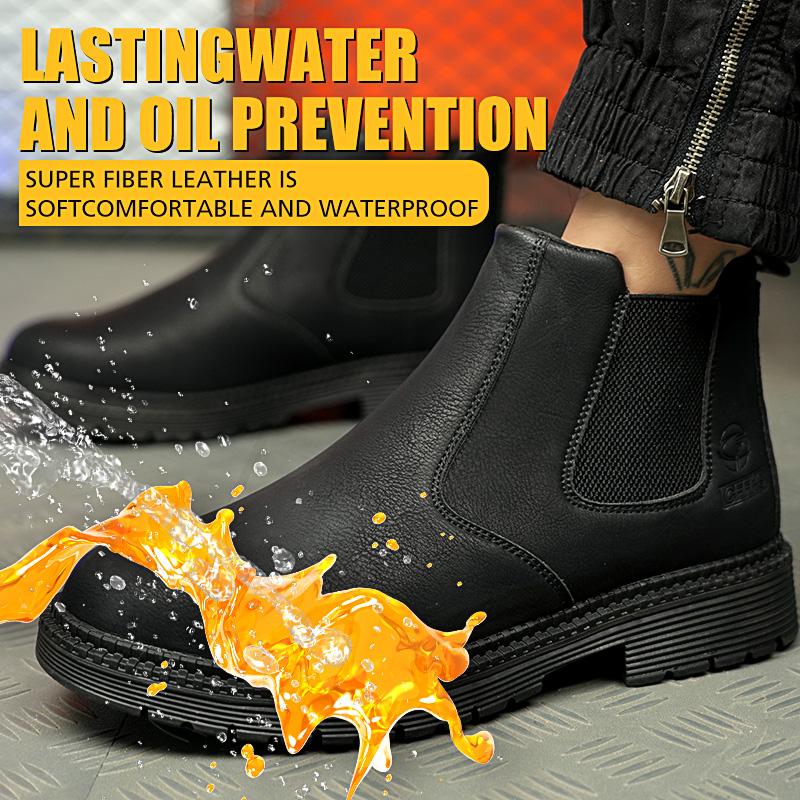 Men Safety Boots Steel Toe Shoes Work Shoes Leather Boots Indestructible Shoes Puncture-Proof Boots
