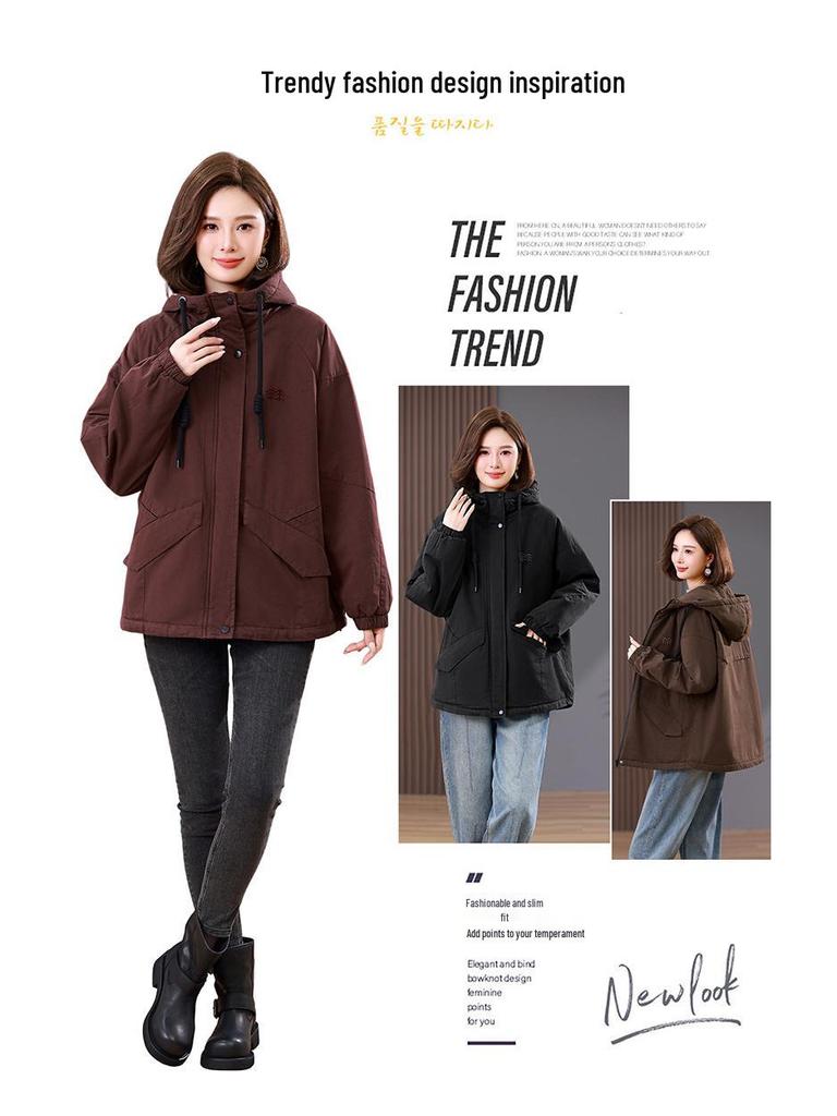 Women's Fleece-Lined Hooded Parka - New Winter Style, Warm & Casual for Middle-Aged Moms