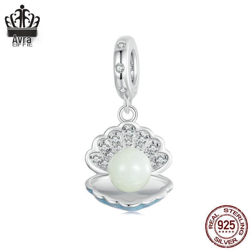 Avele Luminous Shell Pendant: Exquisite Ocean Style S925 Sterling Silver DIY Beaded Jewelry