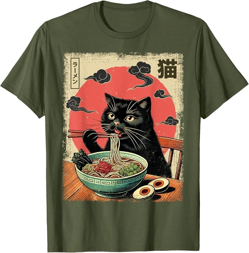 

Кот Рамен Японские Смешные Графические Футболки Каваи Кот Аниме Подарки Унисекс Футболка 4XL