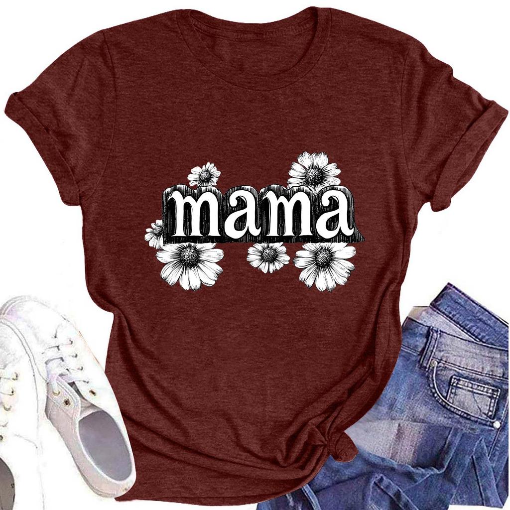 Damenmode Rundhals Kurzarm T-Shirt Muttertag Bedruckt Lässiges Oberteil