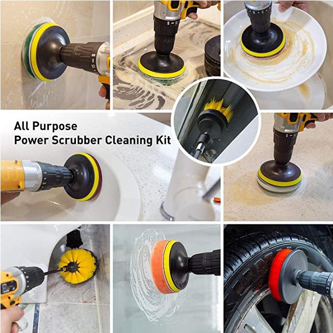 13Pcs 4 Inch Tile Scrubber Scouring Pads Cleaning Kit With 4" Disc Pad Holder, 4" Scouring Pads, 4" Flat Sponges, For Bathroom & Kitchen Cleaning