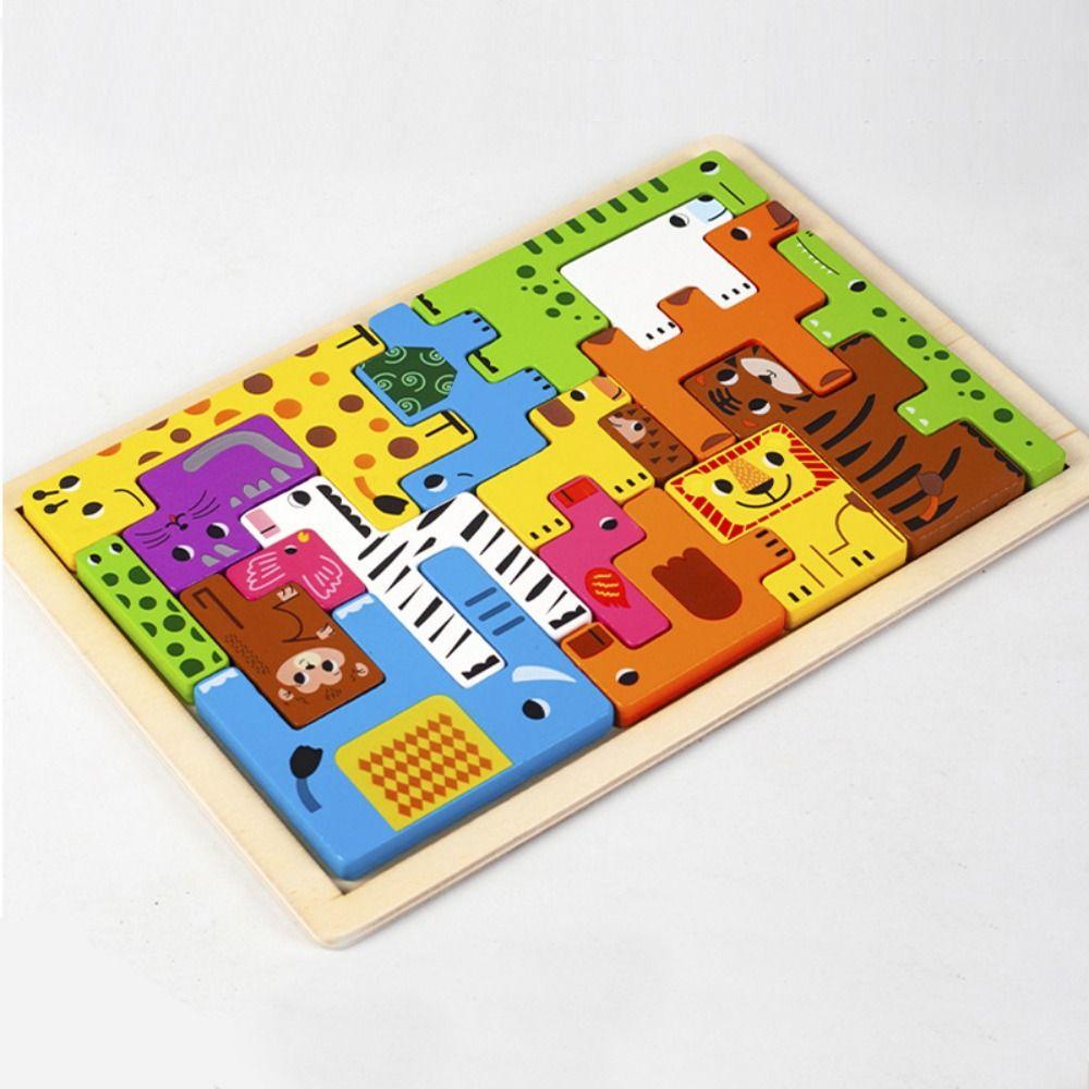 Logical Thinking Shape Matching Puzzle Geometric Wooden Animal Jigsaw  Preschool