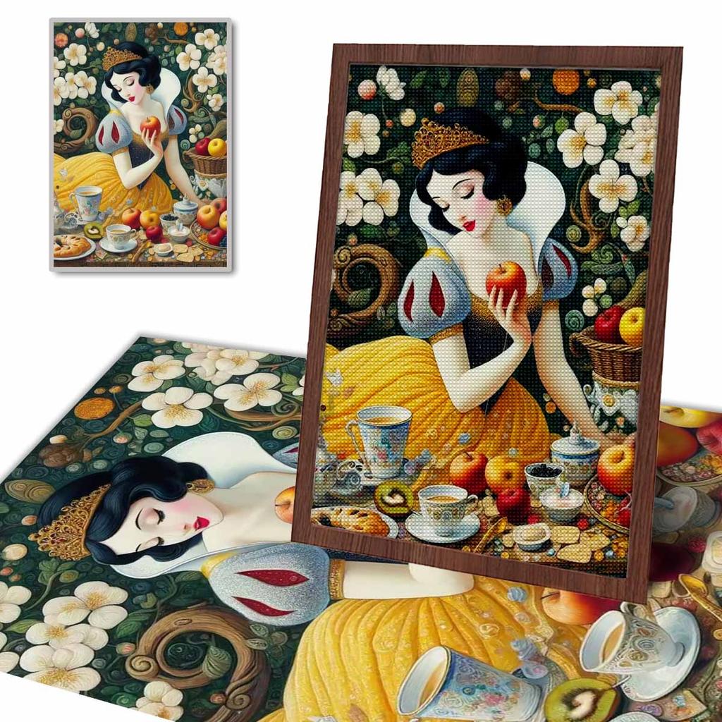 Full Round Diamond Painting The Princess Eating Apples Art Rhinestone Picture Mosaic DIY 5D Cross Stitch Embroidery Home Decoration