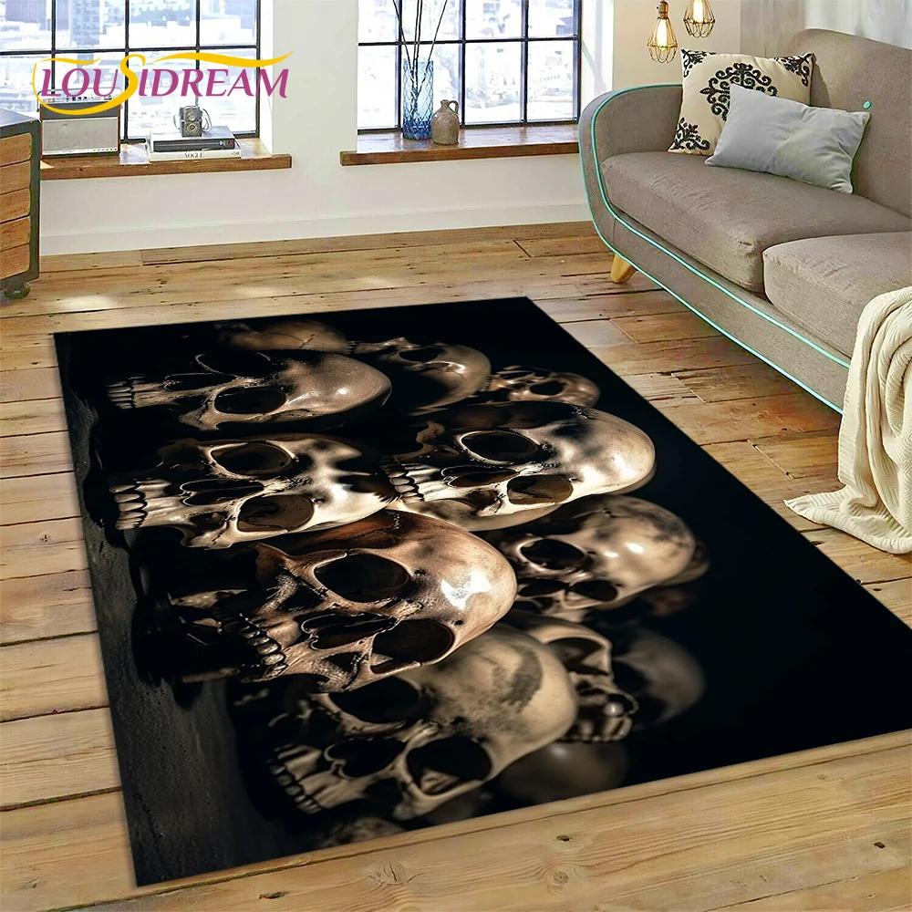 3D Horror Gothic Skull Skeleton Rug Carpet for Living Room Bedroom Decor,Floor Mat Non-slip Decoration for Sofa Doormat Gift Kid