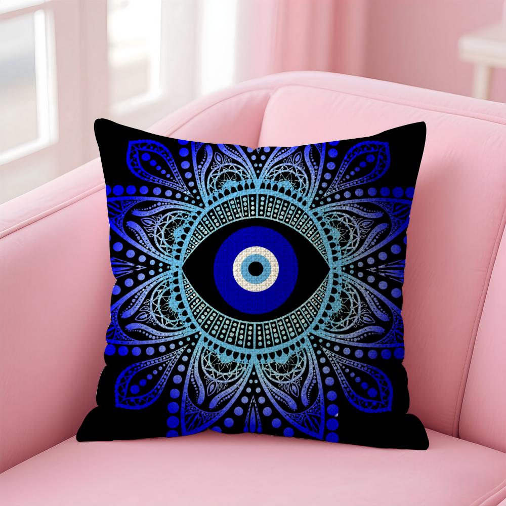 Eye Evil Blue Cushion Cover Natural Linen Organic Fabric DoubleSided Printing Sofa Home Decor Gift Pillow Case