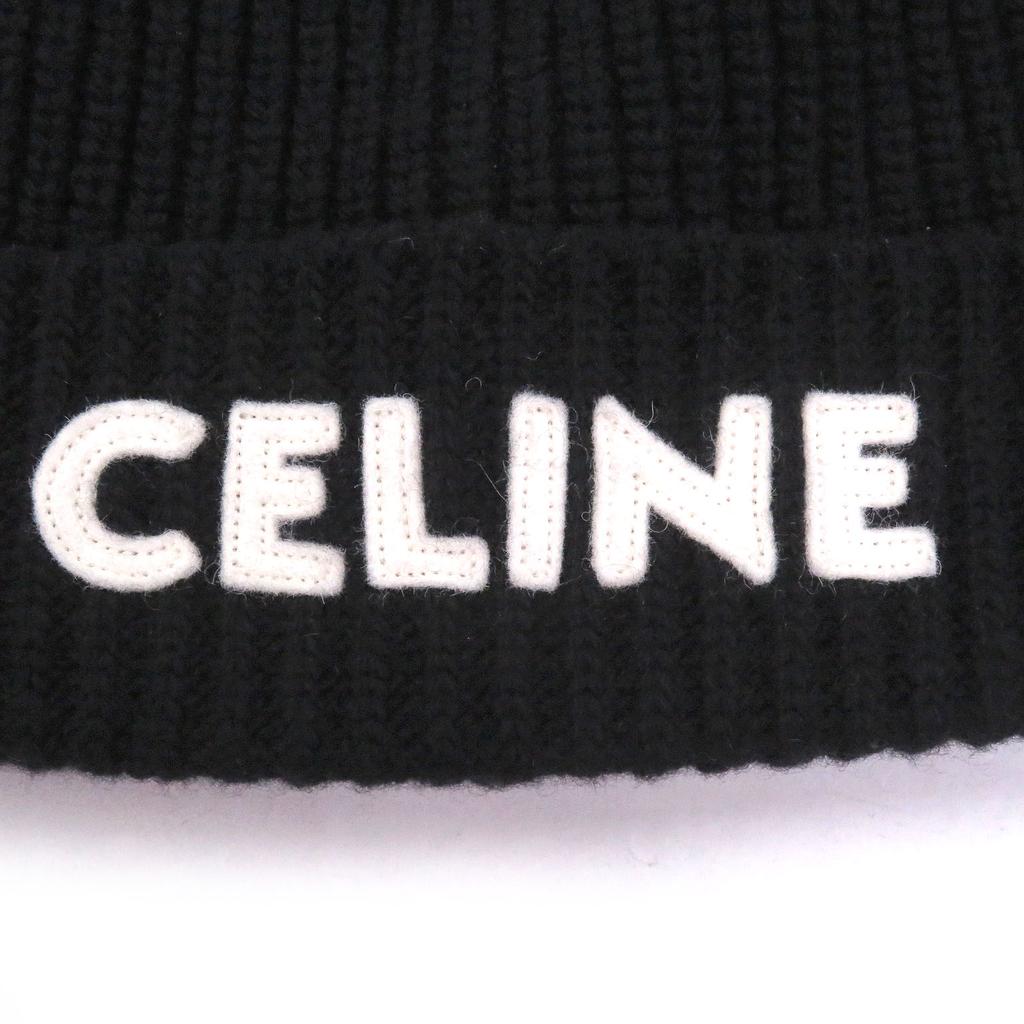 Excellent CELINE Knit cap Logo patch black wool mens 2A25R535Q Used