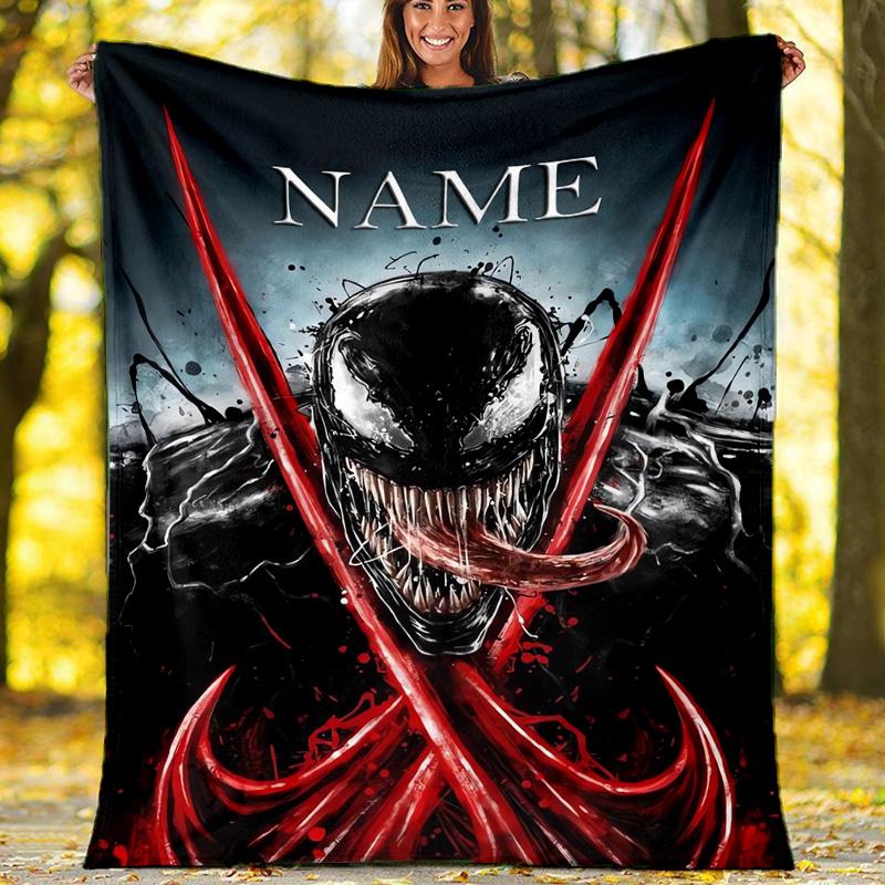 Customizable Venom Throw Blanket – Personalized Name, All-Season Cozy Snug Blanket, Machine Washable, Personalized Blanket