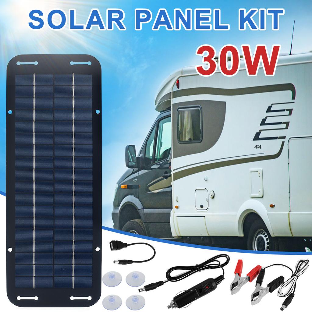 30W Solar Trickle Charger IP65 Car Battery Solar Panel Charging Kit 12-24V Solar Battery Charger For Car RV Boat Motorcycle