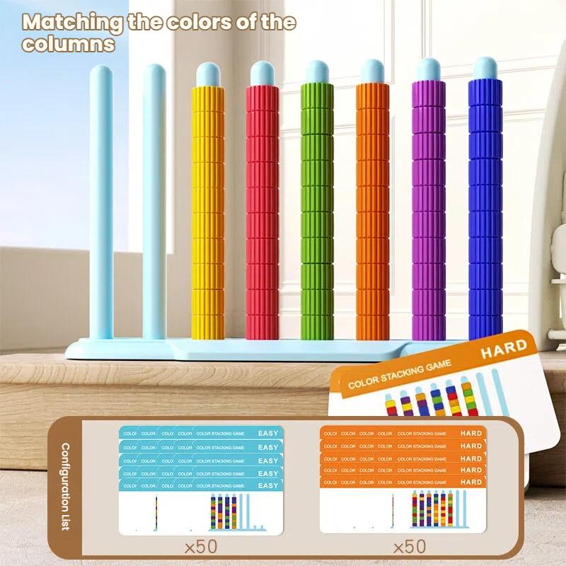 Montessori Toys Stacking Rainbow Rings Game Educational Intellectual Enlightenment Color Cognition Logic Training Children