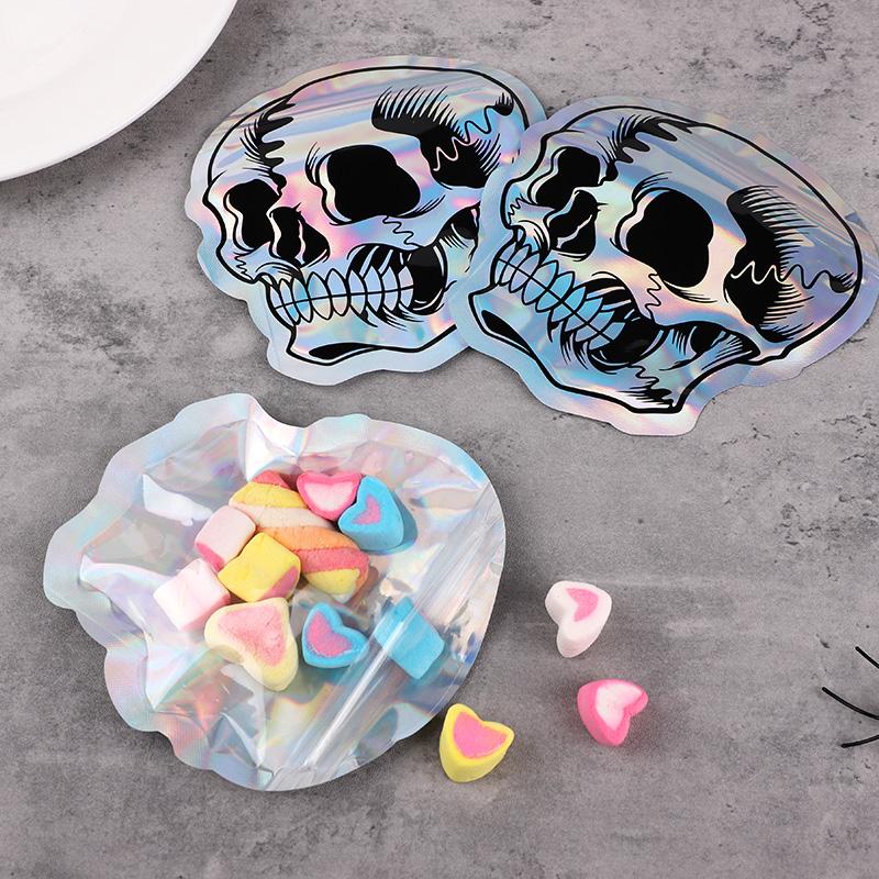 10-100Pcs Halloween Skull Candy Cookie Bag Laser Self Sealing Gift Packaging Bag Plastic Pouch Kids Trick or Treat Party Favors