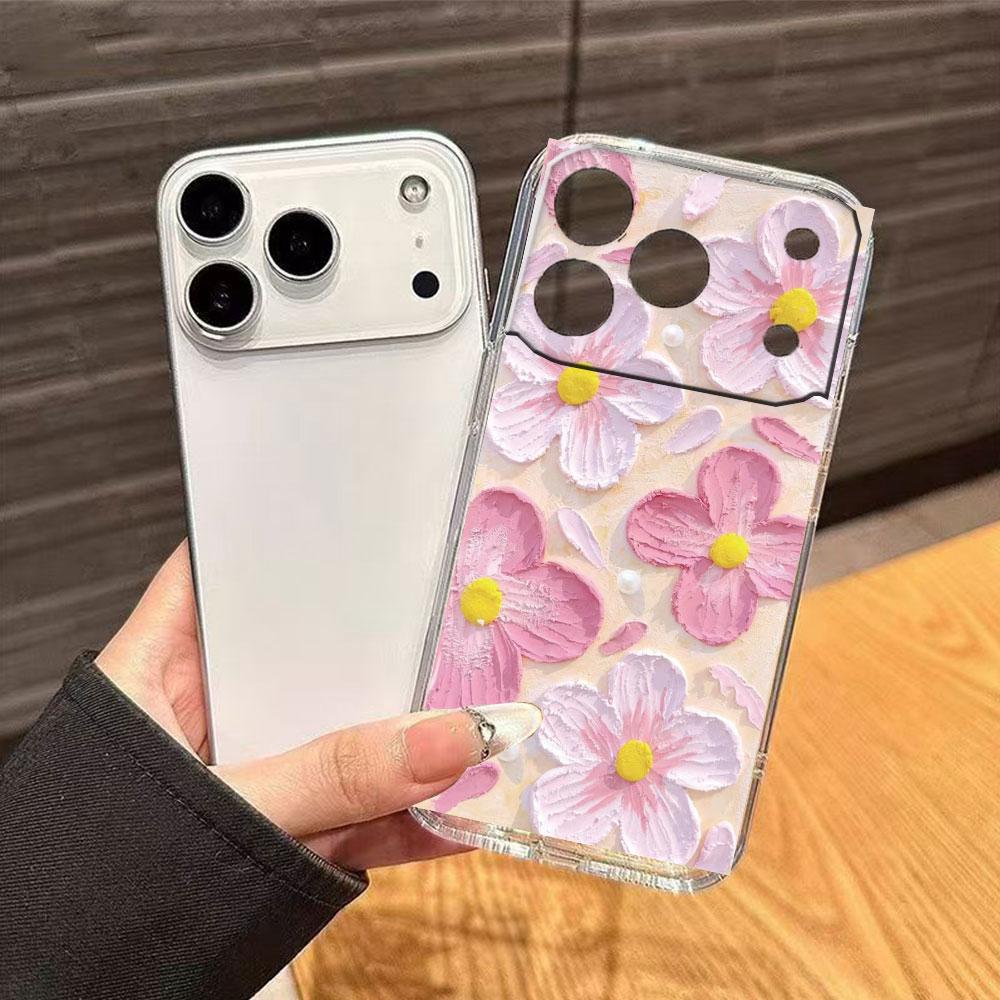 Rose Flower Oil Painting Phone Case For Apple Iphone 16 Pro Max 17 15 Plus 16e 17Air Protection Clear Couple Transparent Cover