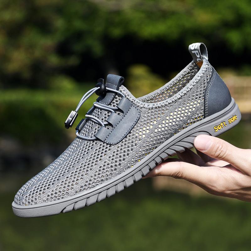 

Summer youth round head men s casual sports shoes mesh flying woven mesh shoes comfortable mesh shoes soft sole hollow men s shoes 45 серый
