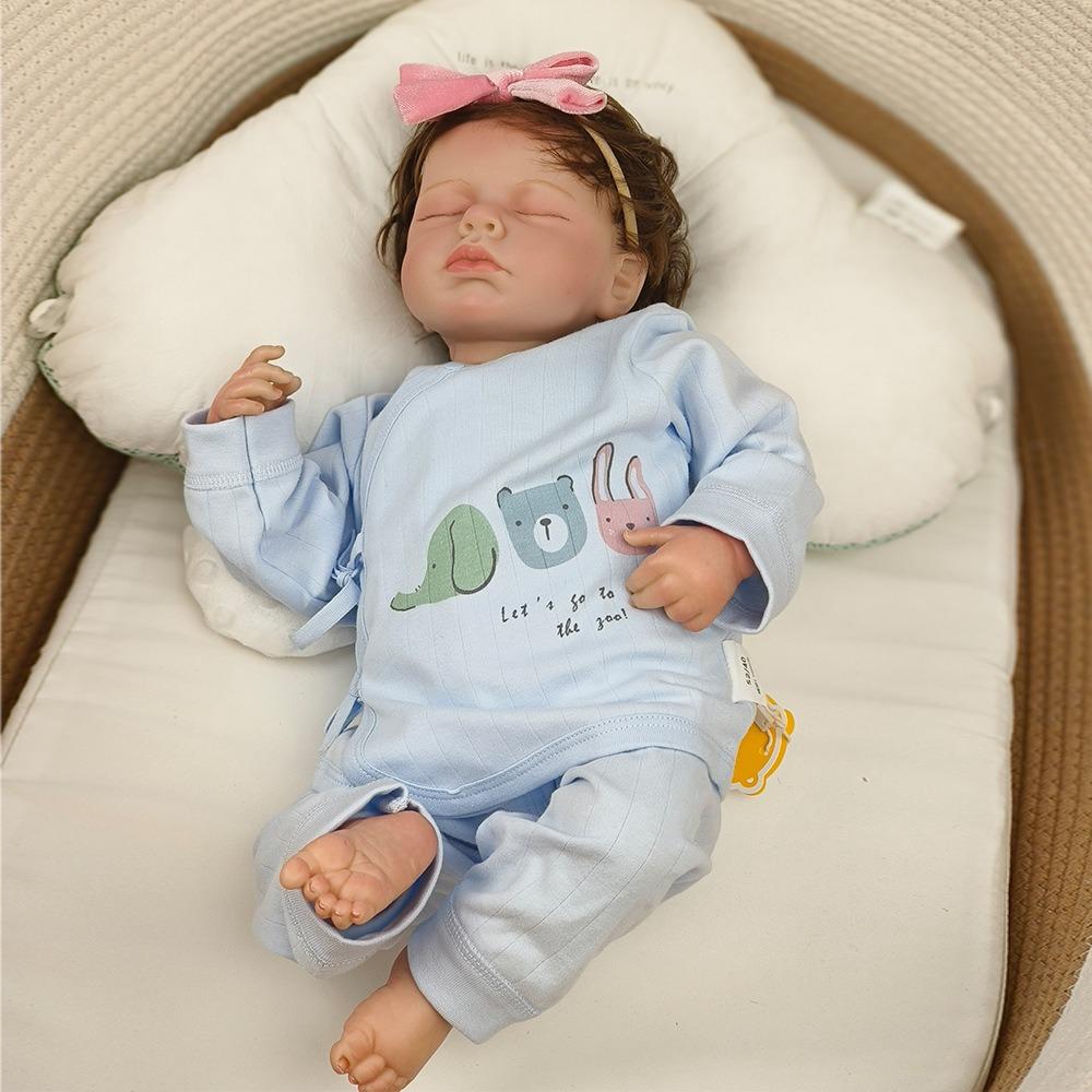 Handmade 3D Painted Skin Reborn Baby Doll LouLou 19''49cm Soft Touch Cloth Body Simulation Doll with Rooted Hair Realistic Sleeping Bebe Newborn Dolls