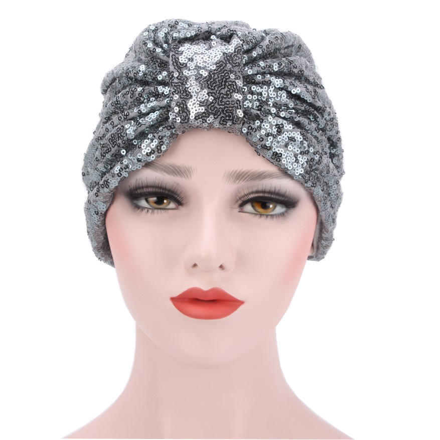 2021 New Women Glitter Sequins Turban Cap Muslim Fashion Headwear African Headwraps Ladies Headscarf Bonnet Islamic Hijab Caps