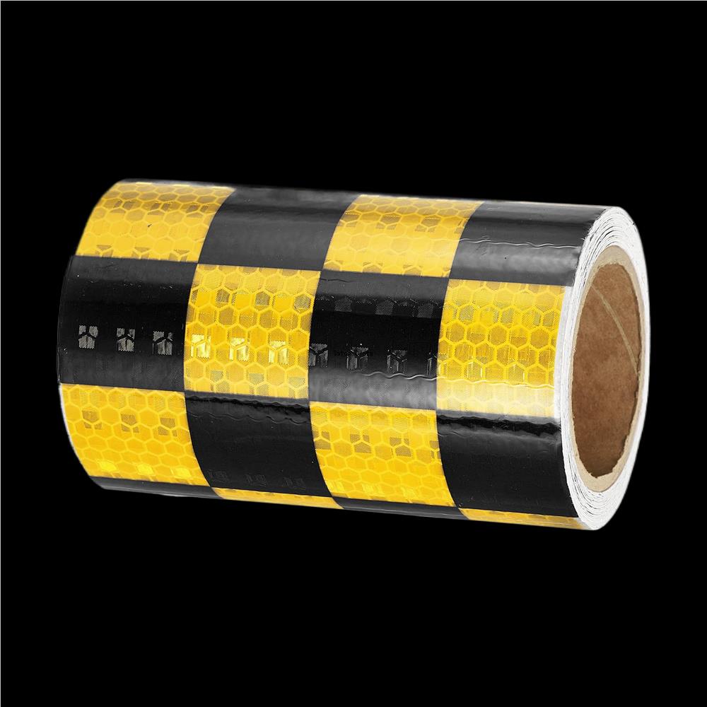 10CM*5M Reflective Tape Waterproof Adhesive Yellow-Black Grid High Visibility Warning Safety Reflectors Conspicuous Car Stickers