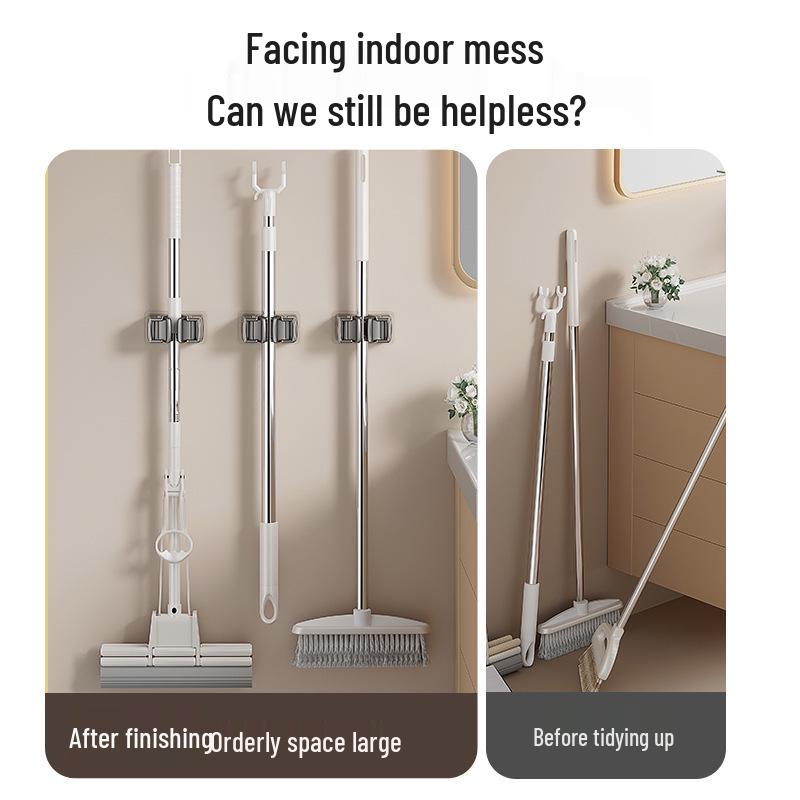 ABS Wall-Mounted Bathroom Rack: Strong Broom & Mop Holder