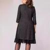 Elegant Black Polka Dot Round Neck Dress for Middle-Aged Women