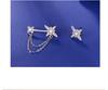 S925 Sterlingsilber Asymmetrische Stern Diamant Ohrstecker mit Kette für Damen - Mori Stil
