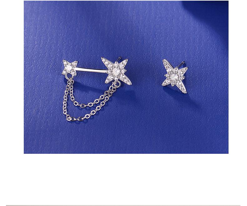 S925 Sterlingsilber Asymmetrische Stern Diamant Ohrstecker mit Kette für Damen - Mori Stil