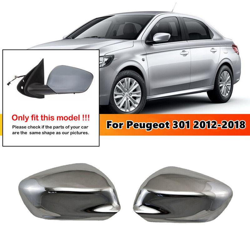 

For Peugeot 301 2012 2013 2014 2015-2018 ABS Chrome Car Rearview Side Mirror Cover Wing Cap Exterior Door Trim Adhesive Sticker
