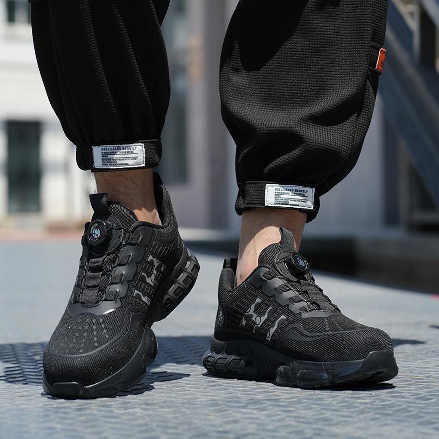 Neue Arbeitssneaker mit drehbarem Knopf Sicherheitsschuhe Herren Stahlkappenschuhe Arbeitsschutzstiefel Herren Unzerstörbare Schuhe Durchstichfest