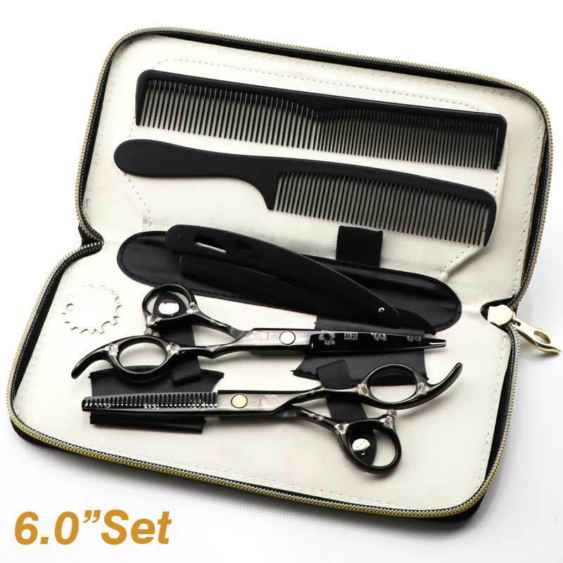 6.0-Inch Cherry Blossom Style Hairdressing Scissors Set - Straight, Bangs, and Serrated Scissors for Barbers