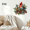 DIY Holiday Scene Wall Decor Christmas Bird Sticker, Decorative PVC Decal with Pine Branch Cone And Festive Indoor Outdoor Glass Decals Red
