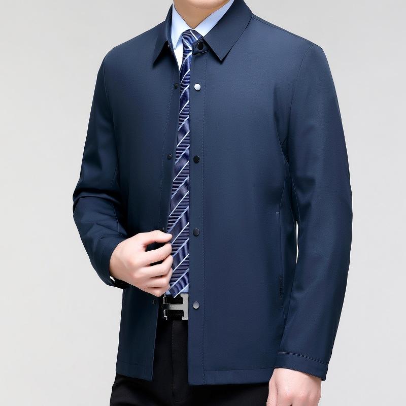 Middle-aged Men's Dad's Autumn Business Casual Jacket Simple Solid Color Thin Lapel Jacket Spring and Autumn Top