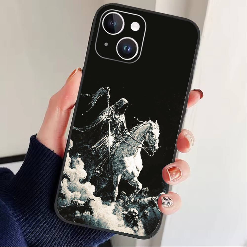 Anti-war F-Four Horsemen Apocalypse Phone Case For iPhone 17 16 15 14 13 12 Max Plus Silicone Black Cover