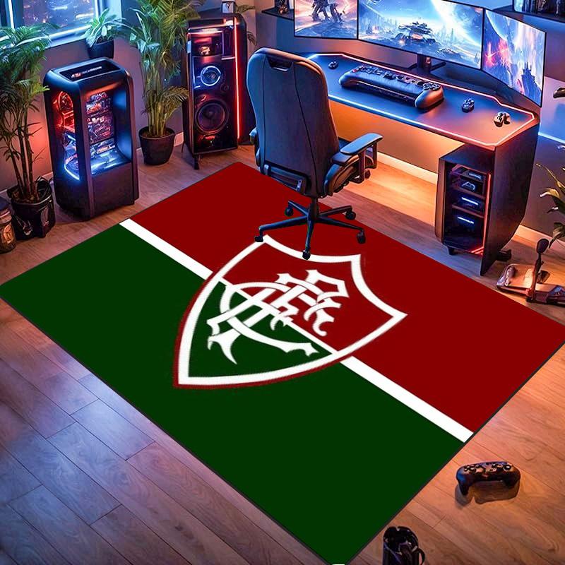 Fluminense FC Club Crest Red Green Split Background Print Area Rug Brazilian Soccer Fan Non Slip Rectangular Floor Mat Gaming Room Home Decor Rug