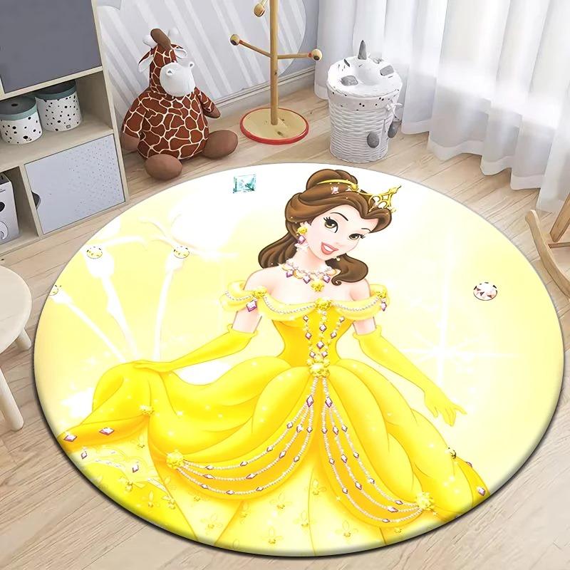 Disney Princess Cartoon Circular Mat HD Printed Bedroom Balcony Entrance Door Sofa Non-slip Carpet Home Decoration Rug
