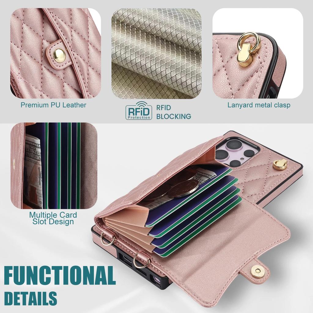 Crossbody Wallet Phone Case for Samsung Galaxy S25 S24 S23 S22 Plus Note 20 Ultra S21 FE A16 A15 A55 A35 A54 Card Holder Cover
