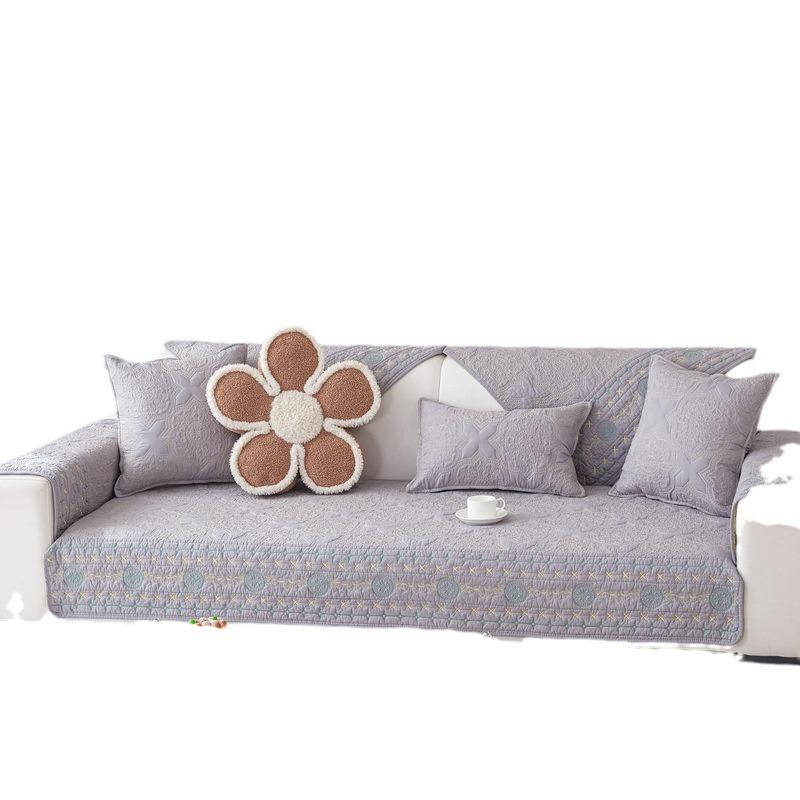 Pure Cotton Sofa Cushion for All Seasons, New Non-slip Cotton Fabric Light Luxury High-end Straight Leather Seat Cushion