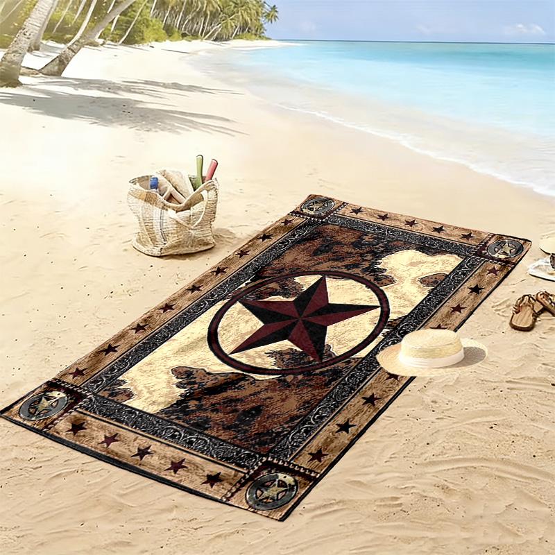 Western Texas Star Print Beach Towel, Large Soft Quick Dry Towel for Beach Camping Swimming