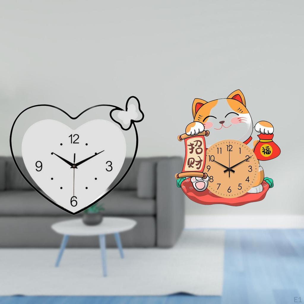Creative Acrylic Cat Clock Silent Non Ticking Decorative Art for Study Room Office Bedroom Children