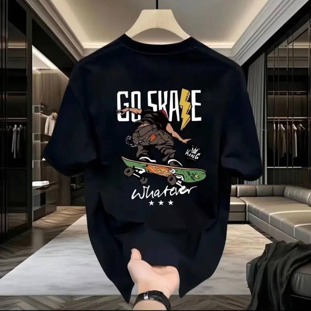 Cross-Border Trendy Brand Heavy Men'S Cotton Short-Sleeved T-Shirt Round Neck Trendy Printed Loose Top Clothing
