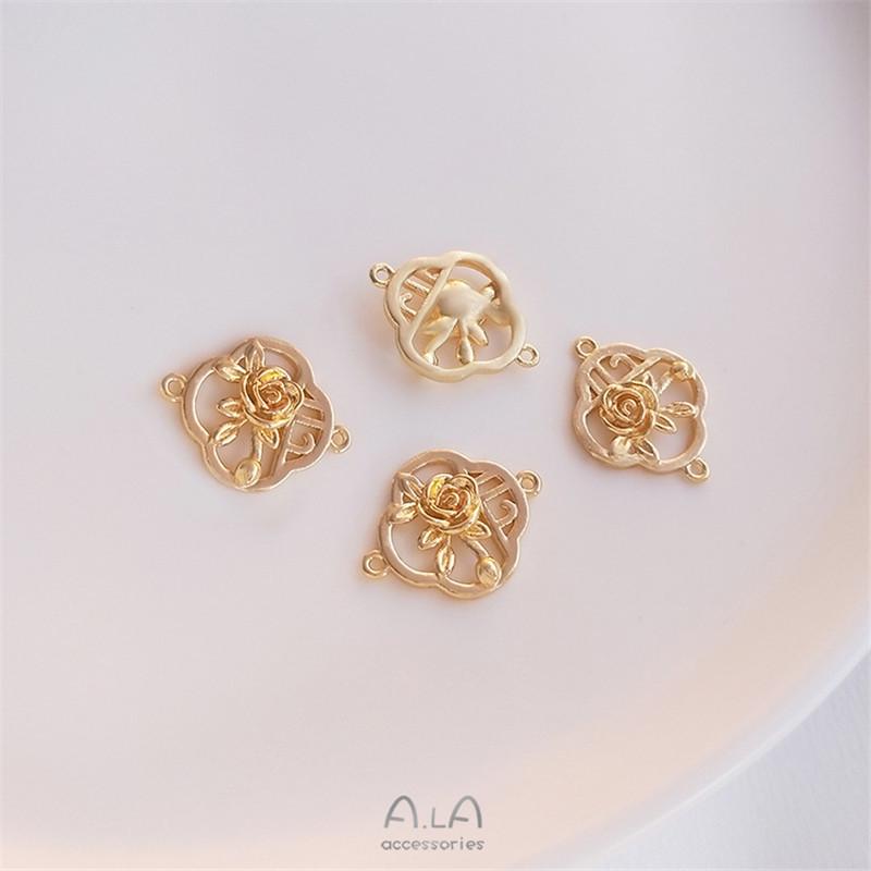 14K Gold Filled Color Preserving Double Bail Connector with Auspicious Ruyi Cloud & Plum Blossom for DIY Bracelets, Earrings, Hairpins, and Pendants.