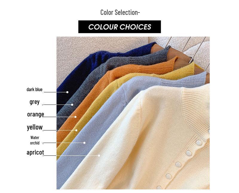 Solid Color Button-Up Knit Cardigan for Women: Loose, Casual, High Neck, Dropped Shoulder, Autumn/Winter Design.